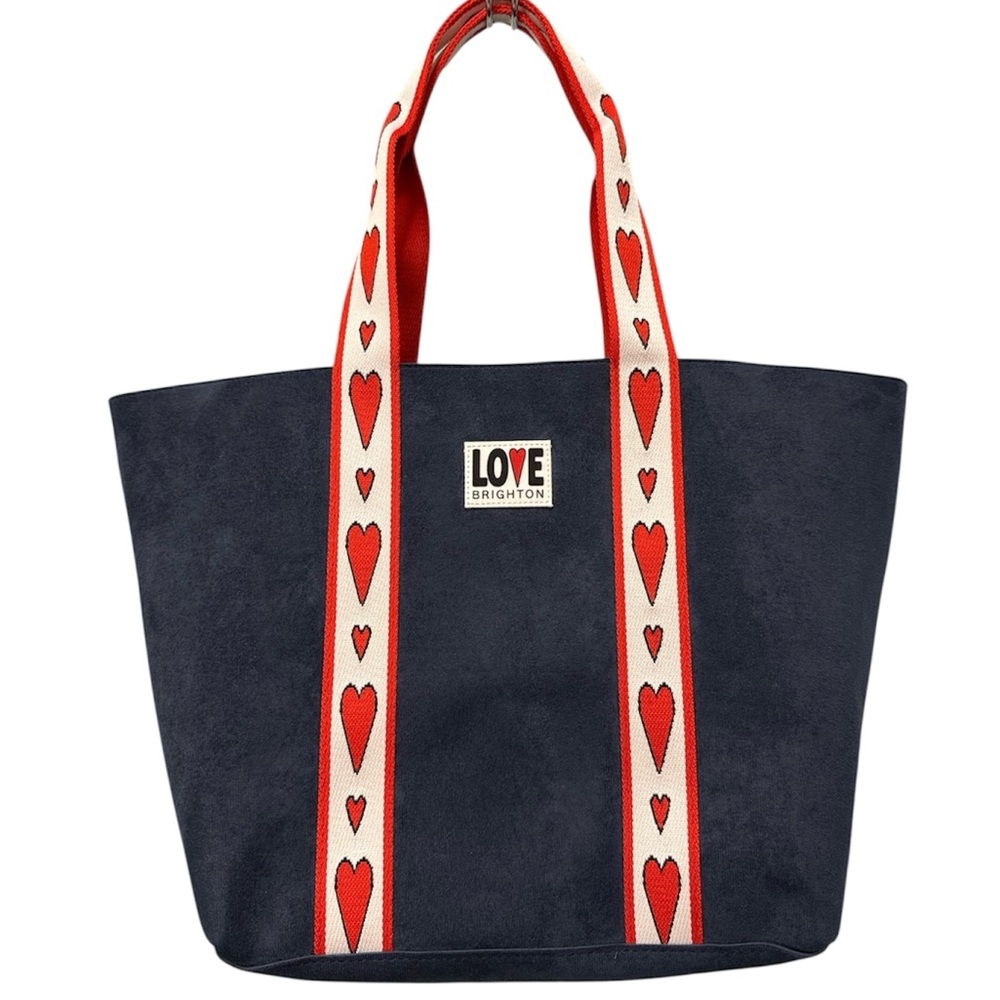 Brighton Navy Tote Bag with Red Heart Straps - Love Brighton
